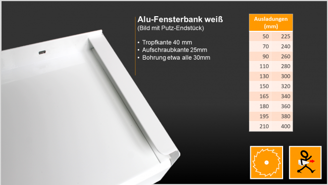 Kunststoffgrosshandel, Außenfensterbank Aluminium, weiß